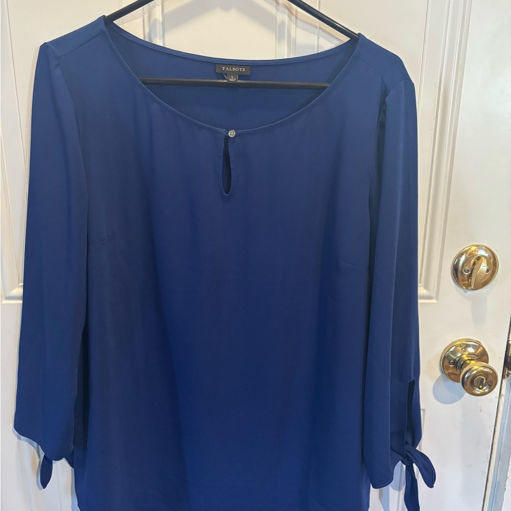 Talbots Royal Blue Blouse with Keyhole Neckline